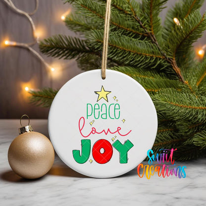Peace Love Joy Christmas UV DTF Ornament Transfer | Festive Red and Green Star Design | O-1691 - Swiit Creations