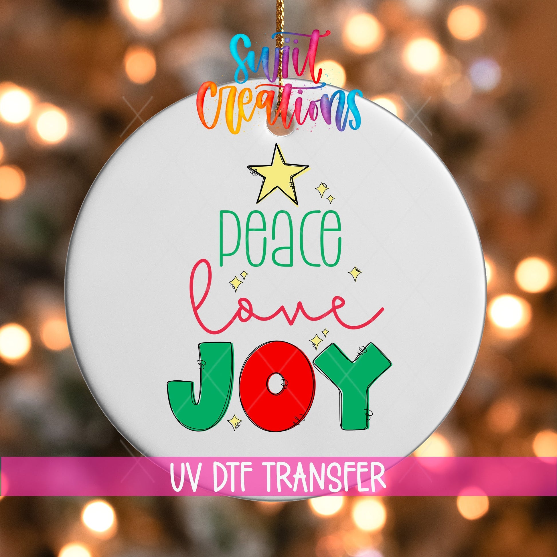 Peace Love Joy Christmas UV DTF Ornament Transfer | Festive Red and Green Star Design | O-1691 - Swiit Creations