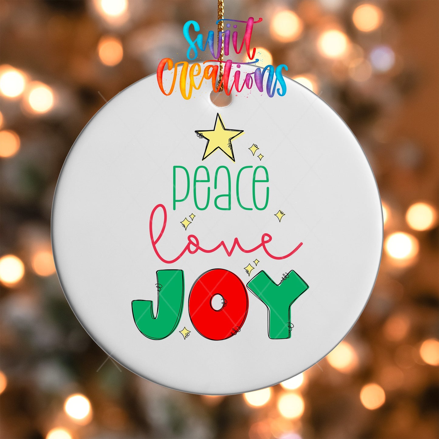 Peace Love Joy Christmas UV DTF Ornament Transfer | Festive Red and Green Star Design | O-1691 - Swiit Creations