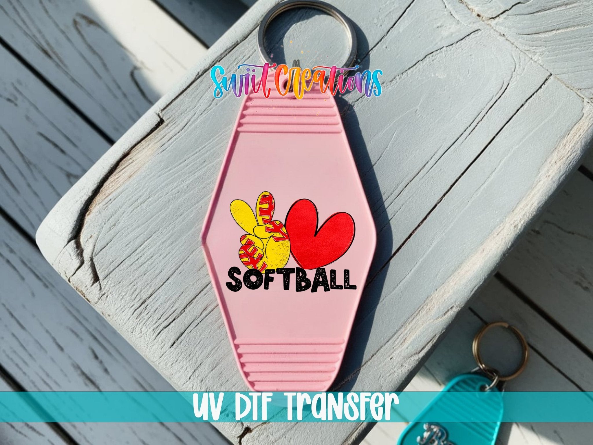 Peace Love Softball Motel Keychain UV DTF Transfer | Sports Fan Design | MK1551 - Swiit Creations