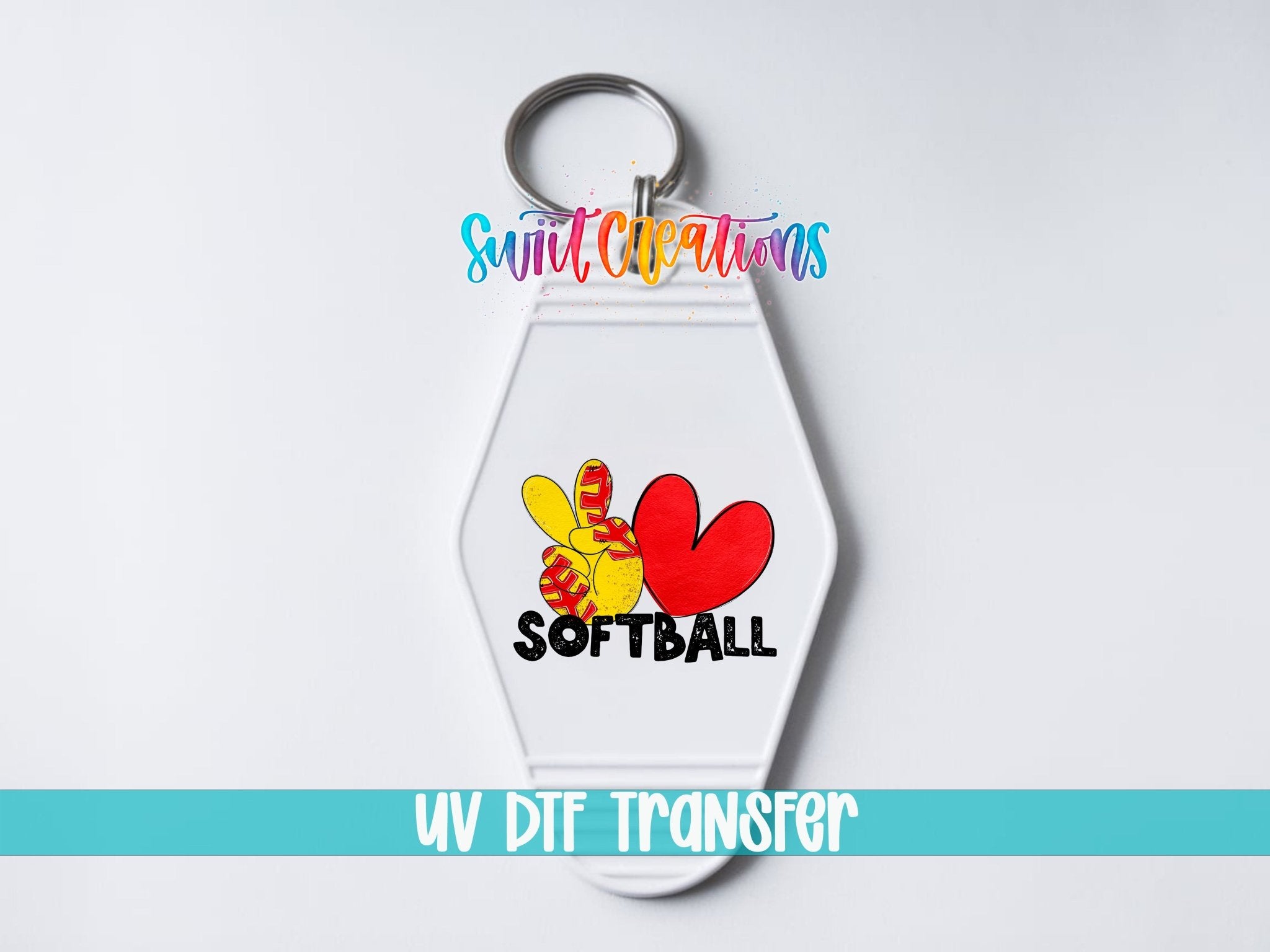 Peace Love Softball Motel Keychain UV DTF Transfer | Sports Fan Design | MK1551 - Swiit Creations