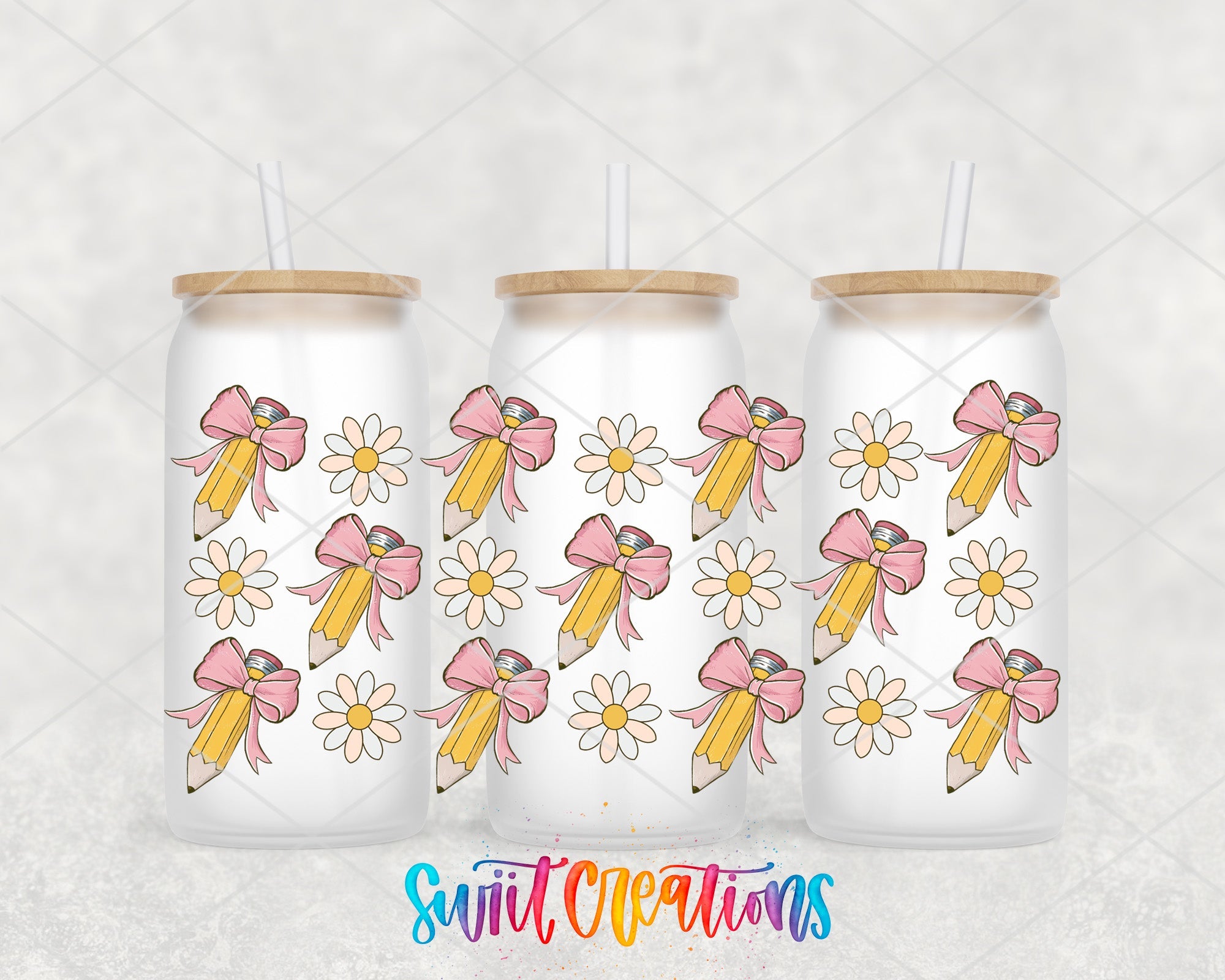 Pencils And Bows UV DTF Transfer Tumbler Wrap | Daisy Teacher School Cup Decal | DTF268 - Swiit Creations