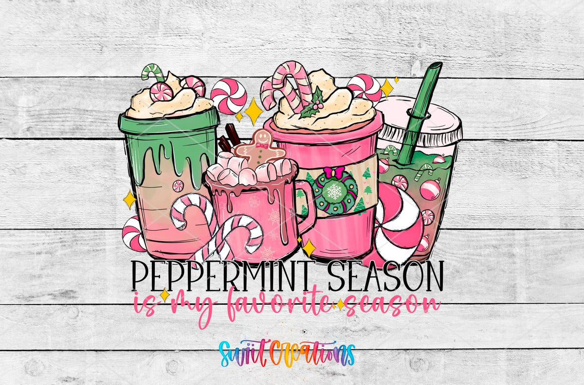 Peppermint Season Christmas Coffee UV DTF transfer shown as a full artwork preview from Swiit Creations