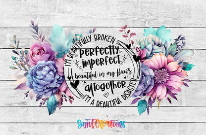 Perfectly Imperfect UV DTF wrap artwork on a white wood background