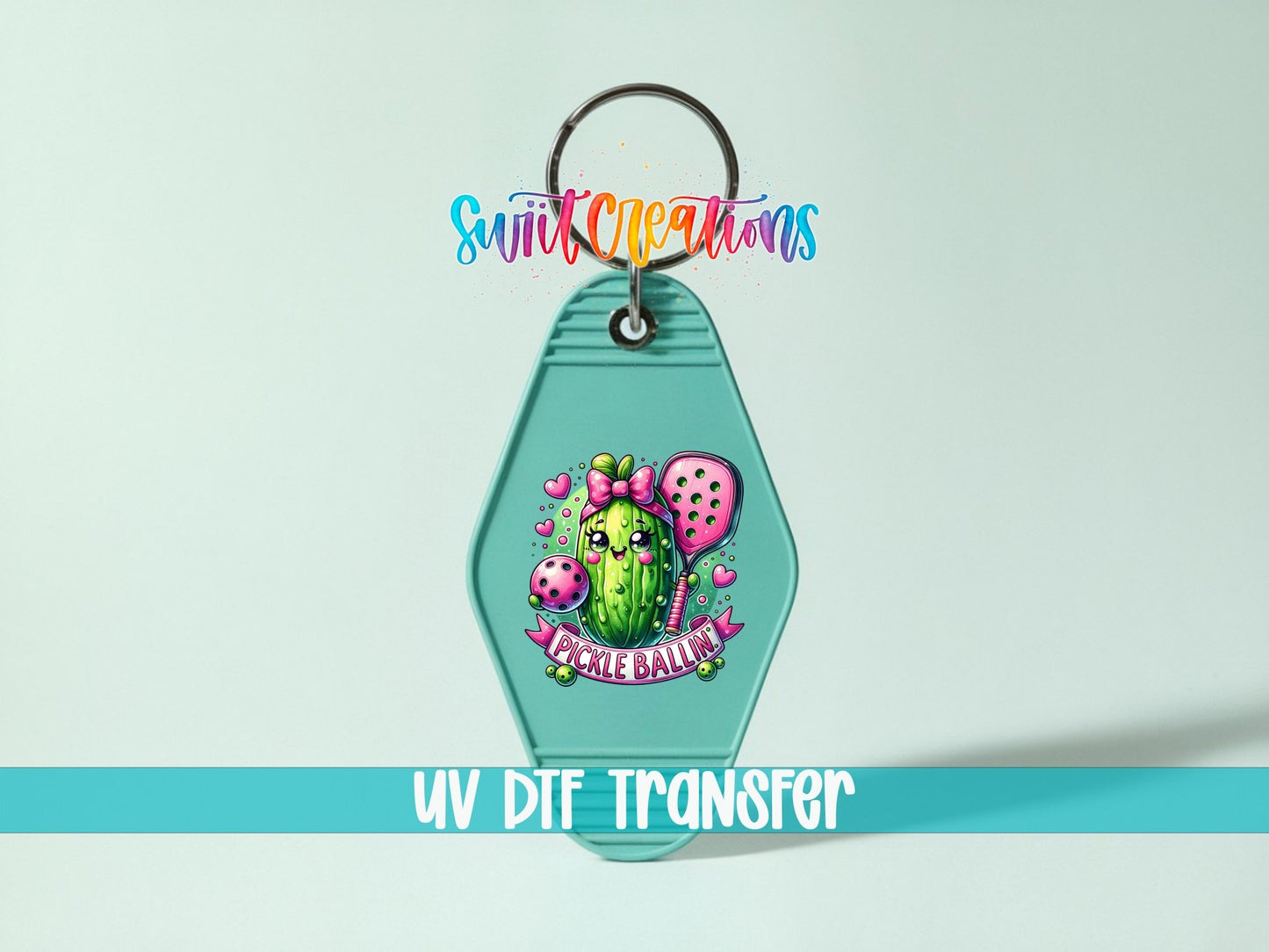 Pickle Ballin Motel Keychain UV DTF Transfer | Cute Pickleball Design | MK1535 - Swiit Creations