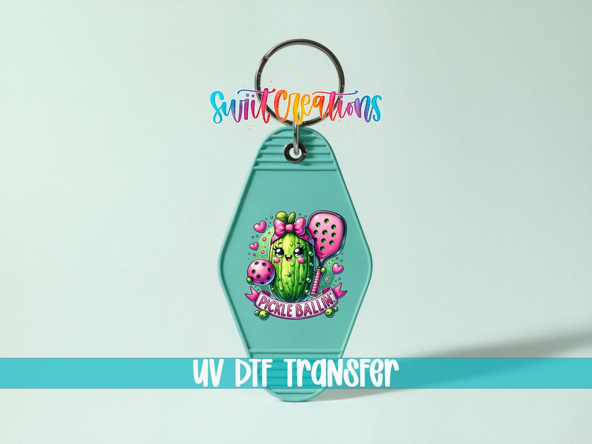 Pickle Ballin Motel Keychain UV DTF Transfer | Cute Pickleball Design | MK1535 - Swiit Creations
