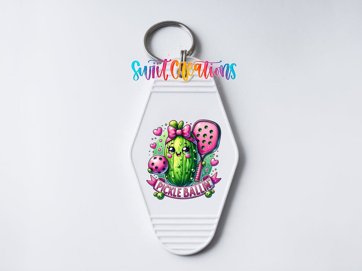 Pickle Ballin Motel Keychain UV DTF Transfer | Cute Pickleball Design | MK1535 - Swiit Creations