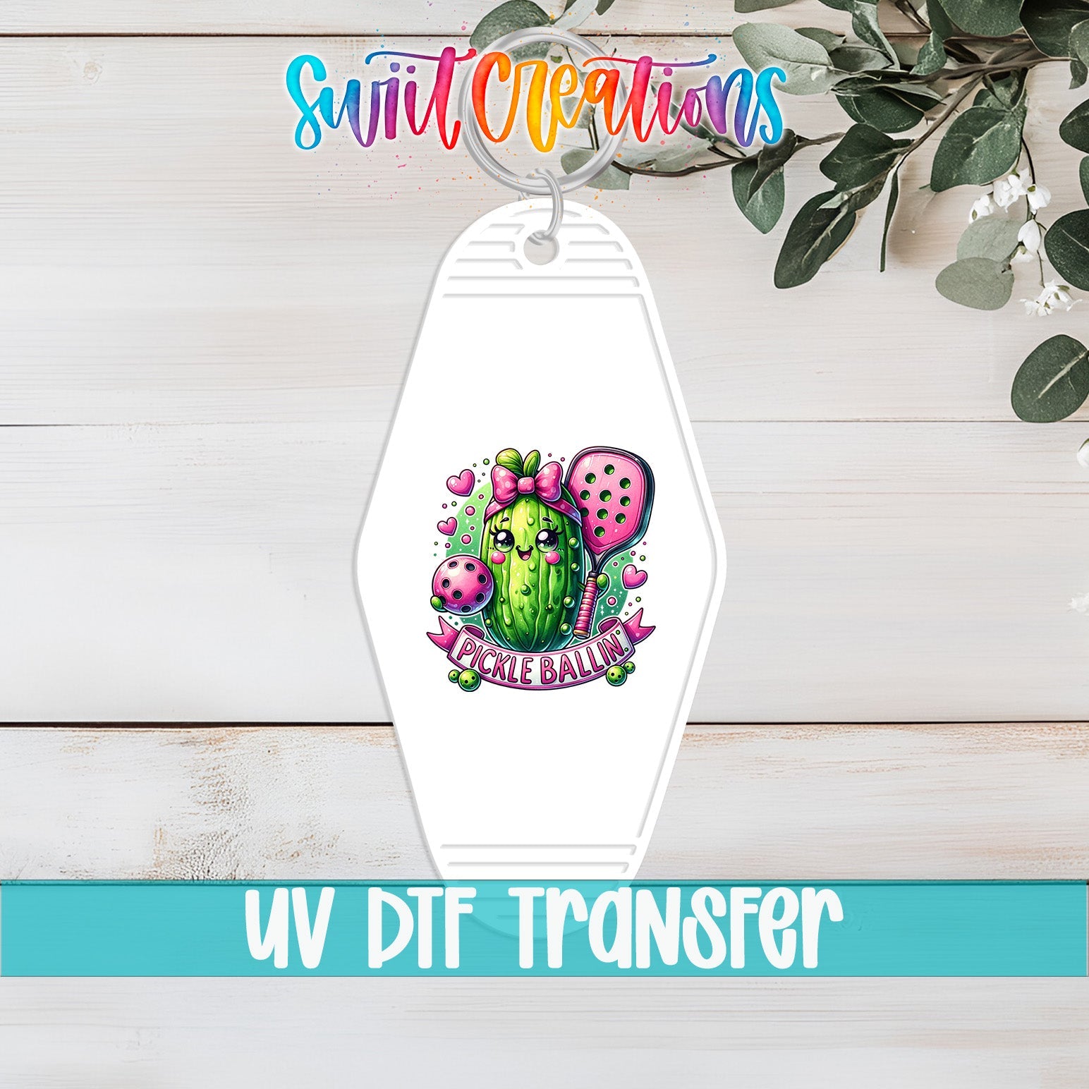 Pickle Ballin Motel Keychain UV DTF Transfer | Cute Pickleball Design | MK1535 - Swiit Creations