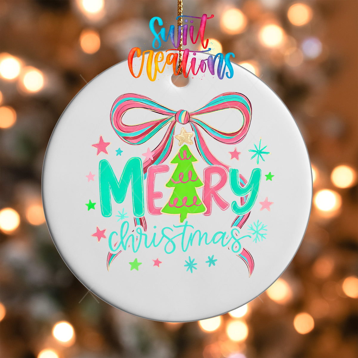 Ping and Green Merry Christmas UV DTF Ornament Transfer | O-1580 - Swiit Creations
