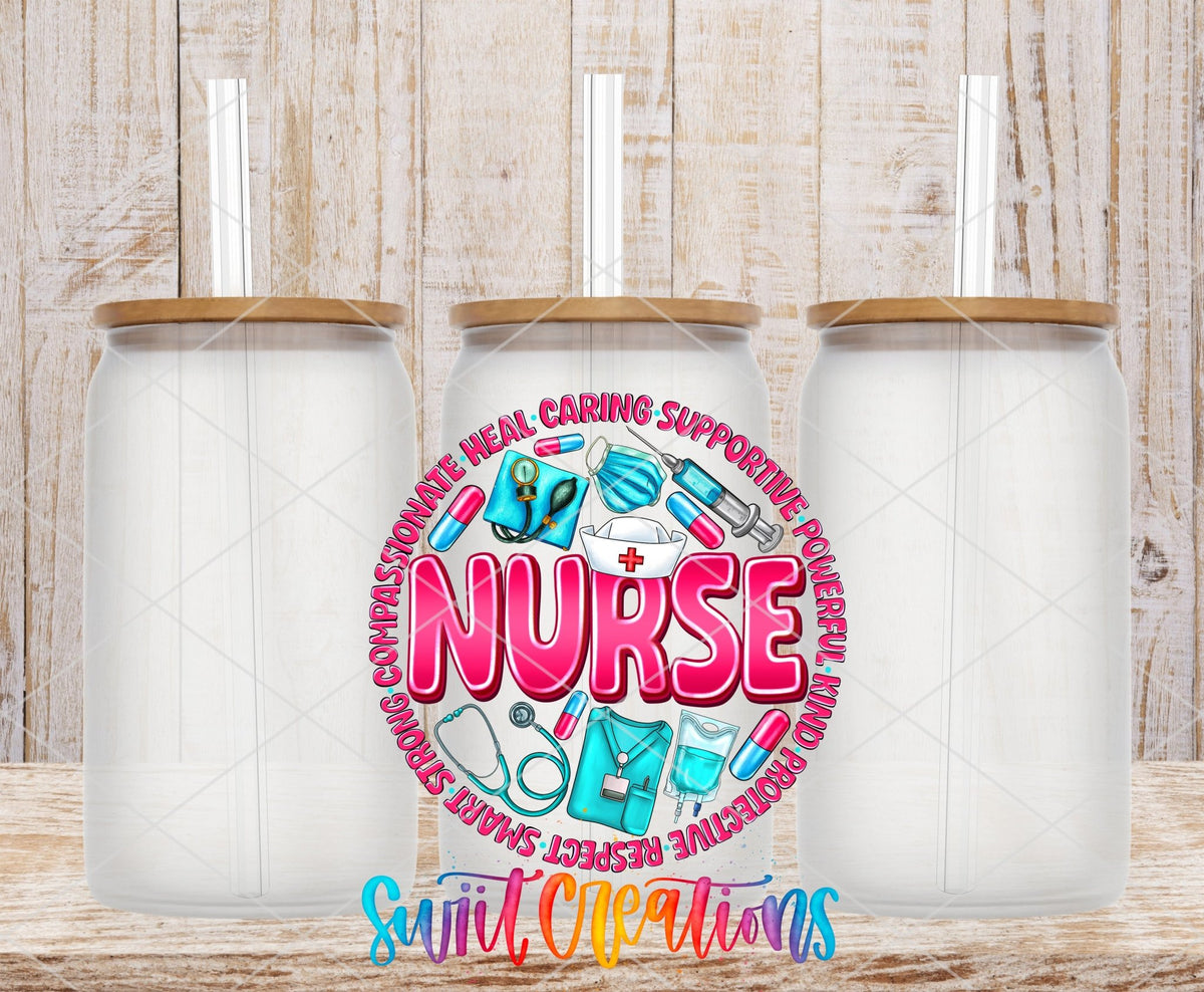 Pink and Blue Nurse UV DTF Cup Decal | UV1026 - Swiit Creations