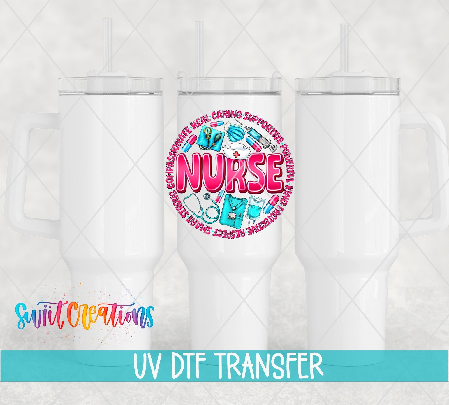 Pink and Blue Nurse UV DTF Cup Decal | UV1026 - Swiit Creations