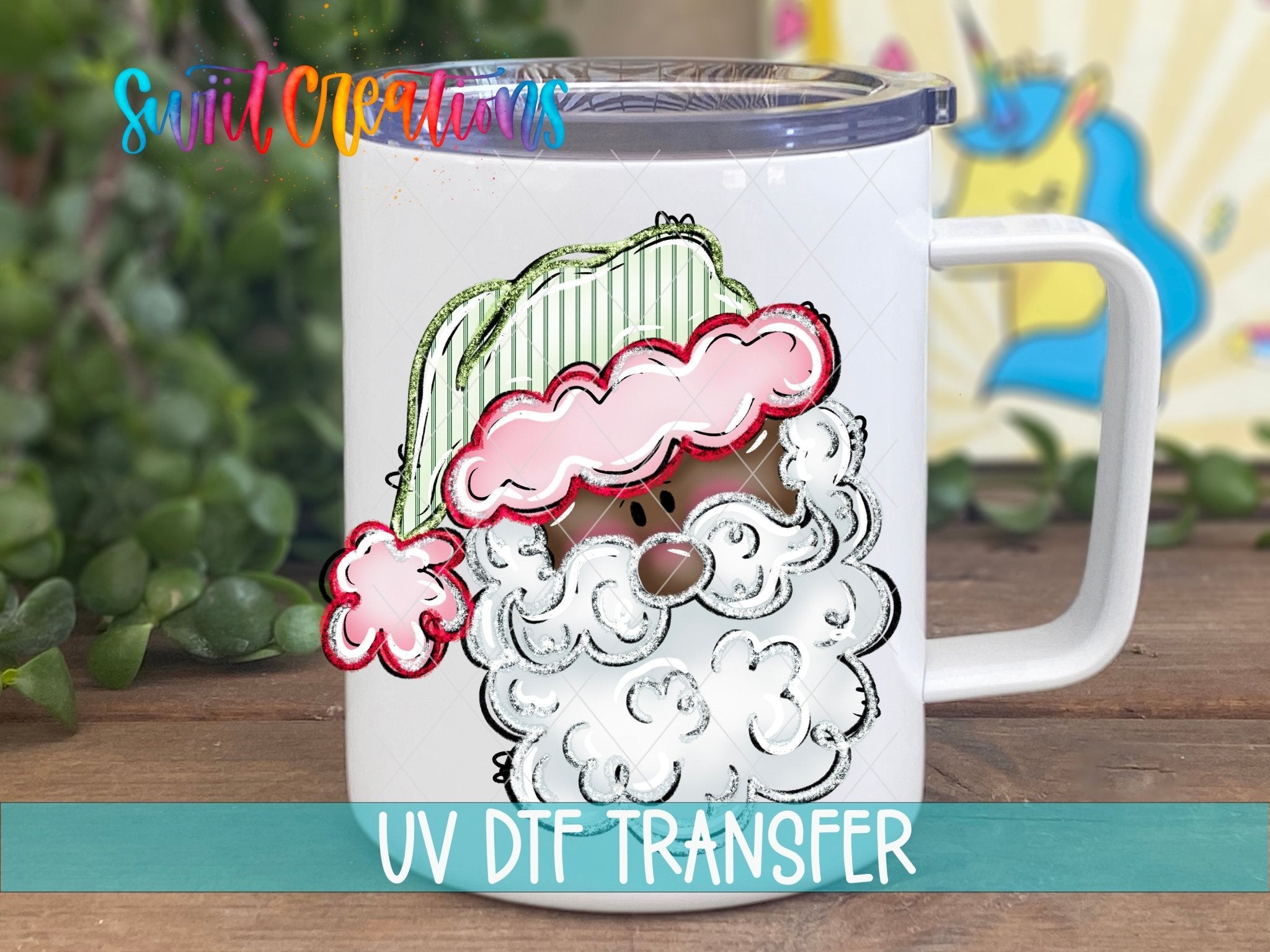 Pink And Green Santa Face Christmas UV DTF Cup Decal | UV1529 - Swiit Creations