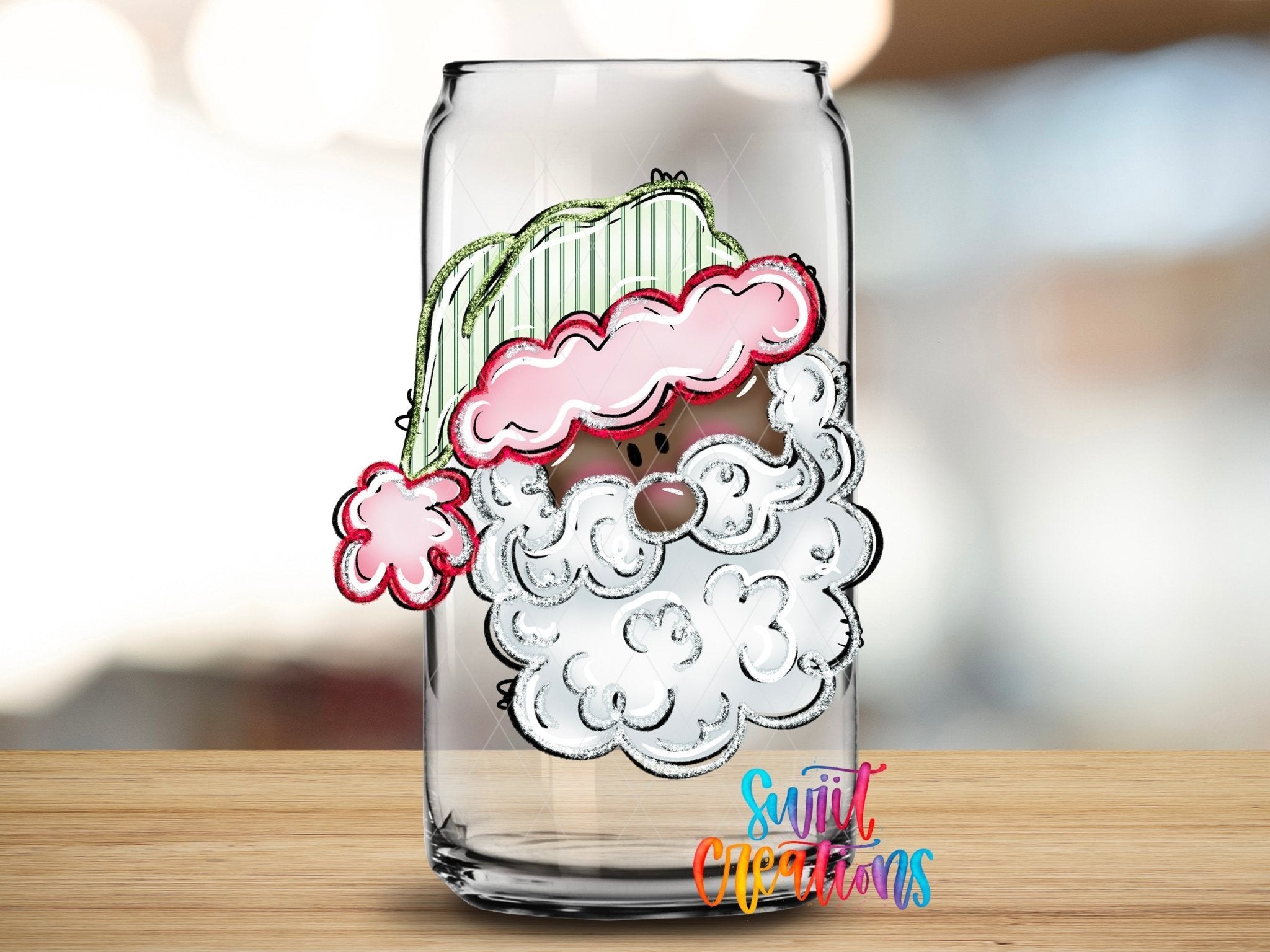 Pink And Green Santa Face Christmas UV DTF Cup Decal | UV1529 - Swiit Creations