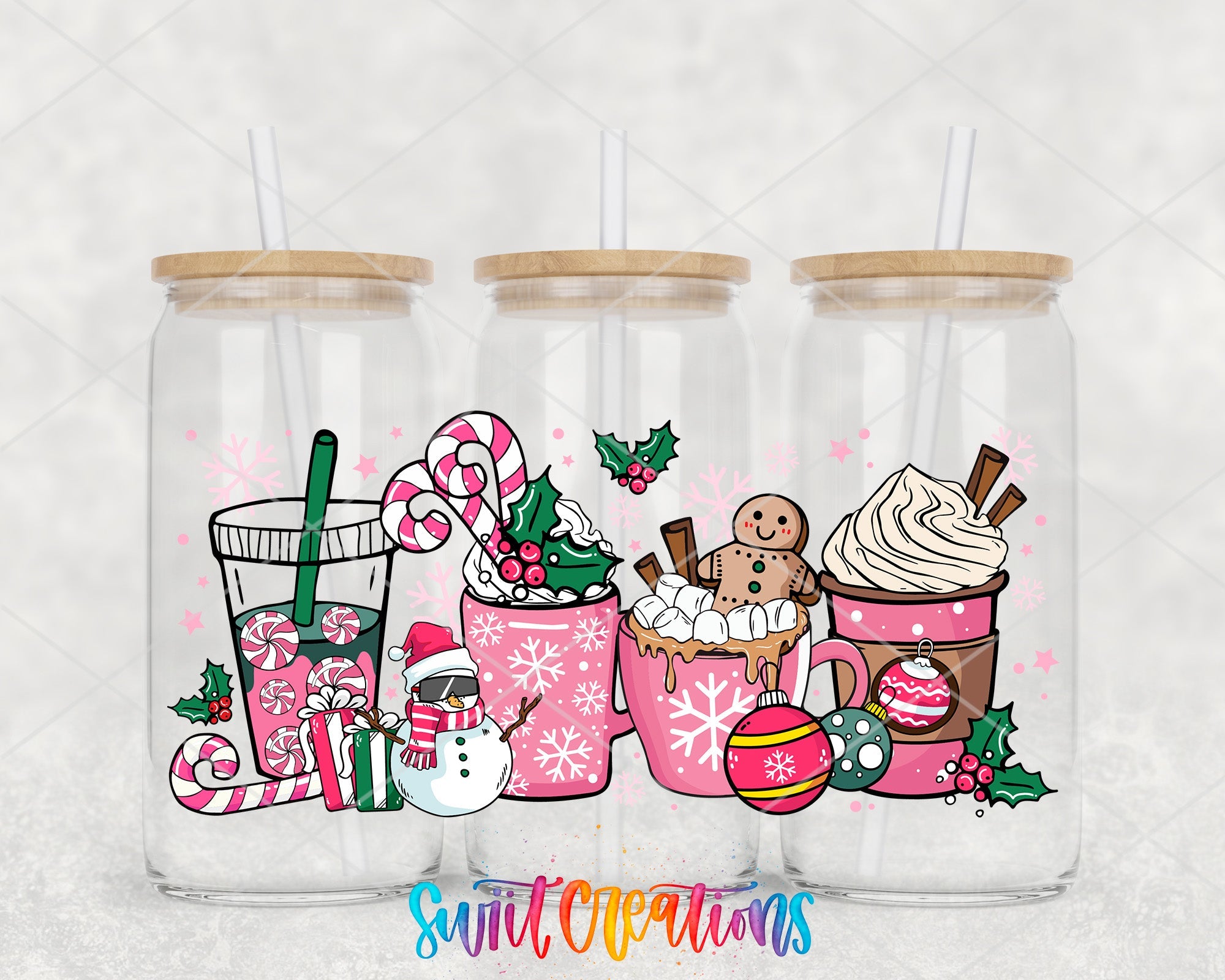 Pink Christmas Drinks Candy Cane UV DTF Transfer Tumbler Wrap | DTF227 - Swiit Creations