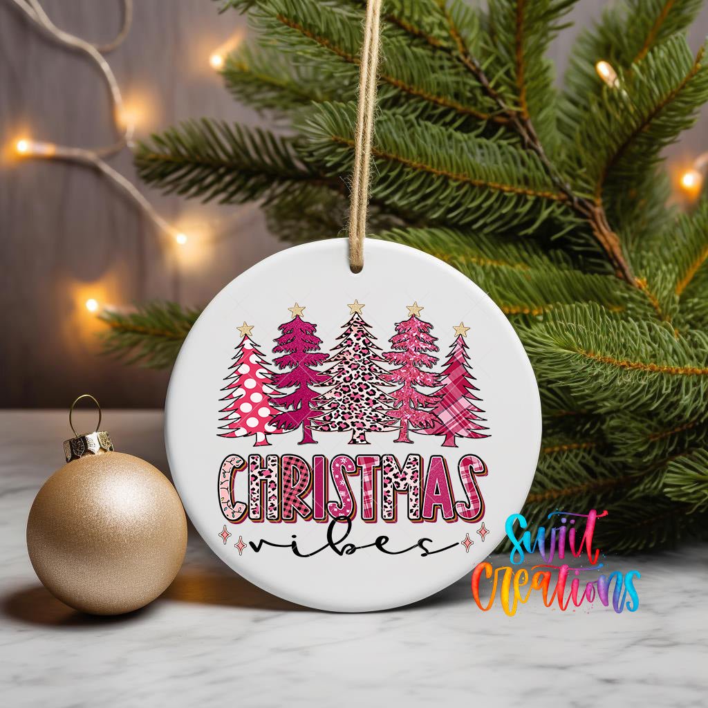 Pink Christmas Vibes Trees UV DTF Ornament Transfer | O-1684 - Swiit Creations