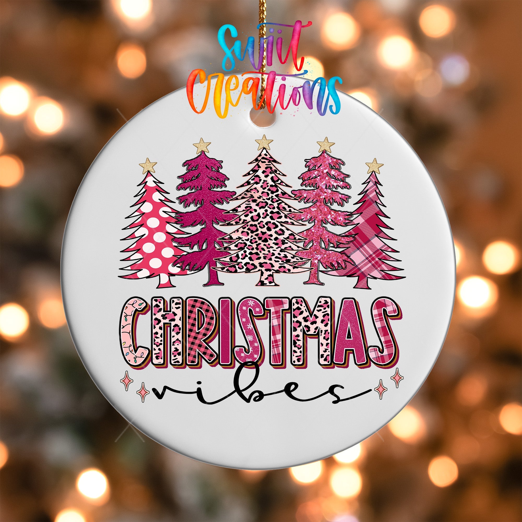 Pink Christmas Vibes Trees UV DTF Ornament Transfer | O-1684 - Swiit Creations