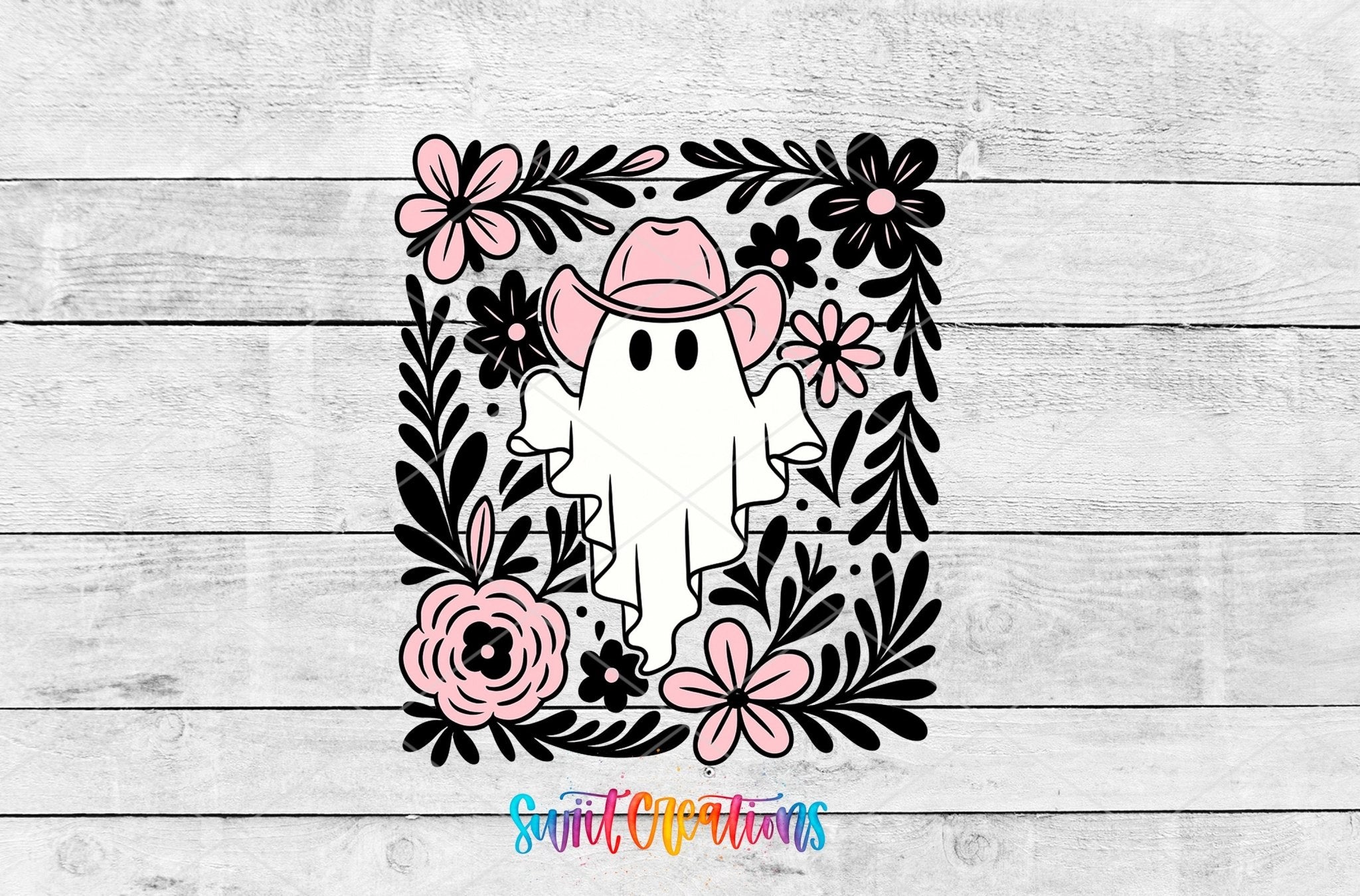 Pink Cowboy Ghost Floral UV DTF Cup Decal | UV1536 - Swiit Creations