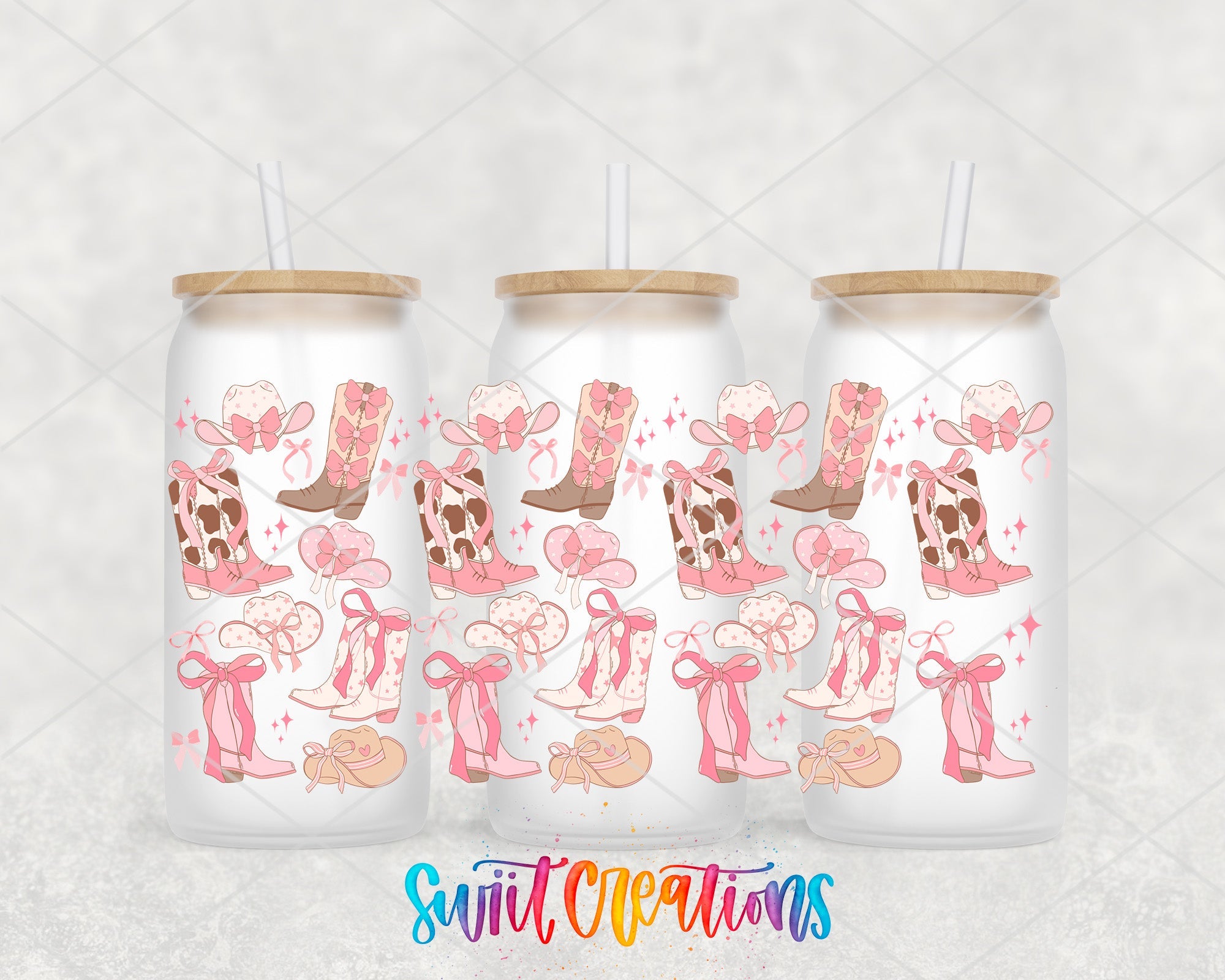 Pink Cowgirl Coquette Boots Bows UV DTF Tumbler Transfer Decal | DTF335 - Swiit Creations