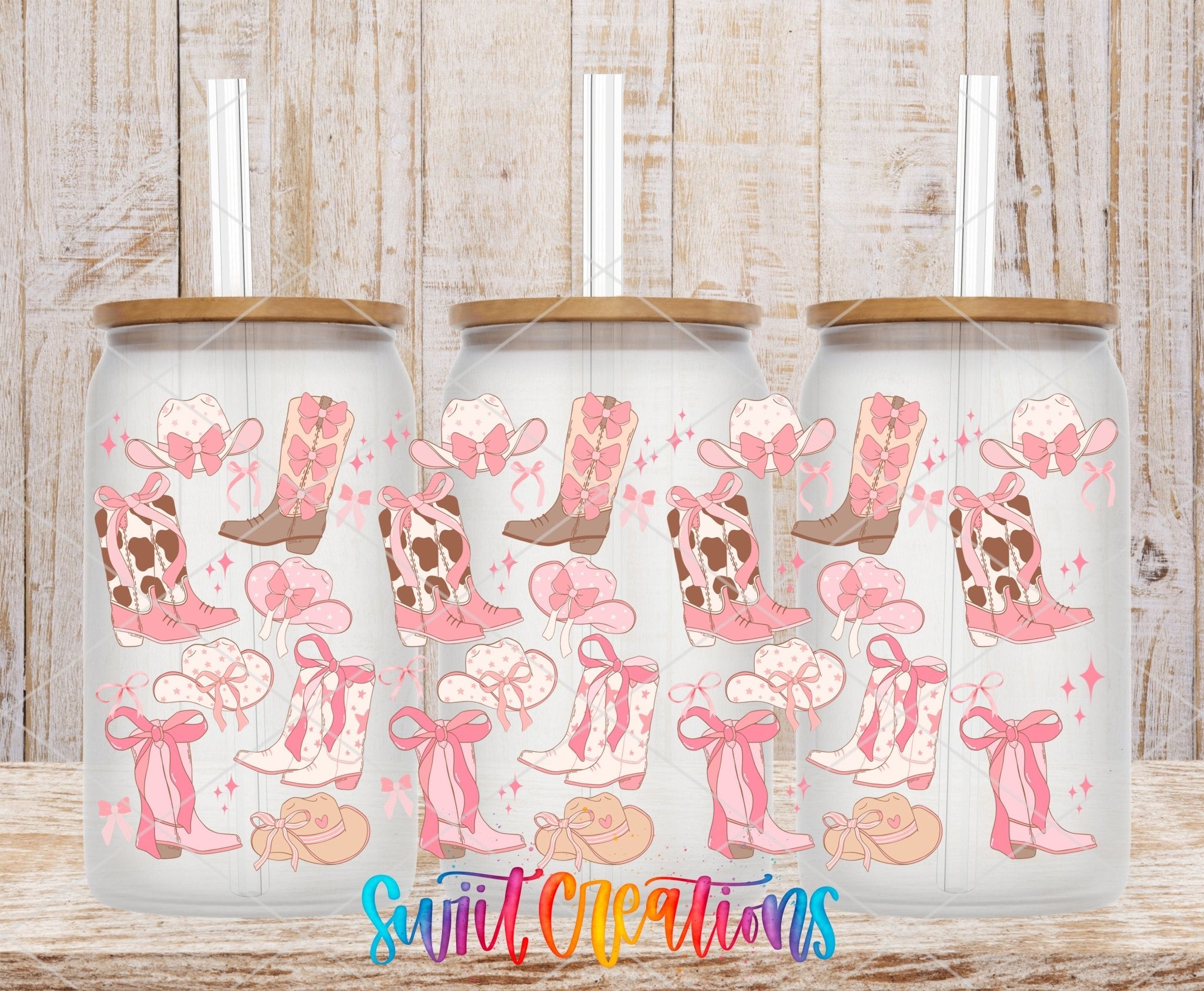 Pink Cowgirl Coquette Boots Bows UV DTF Tumbler Transfer Decal | DTF335 - Swiit Creations
