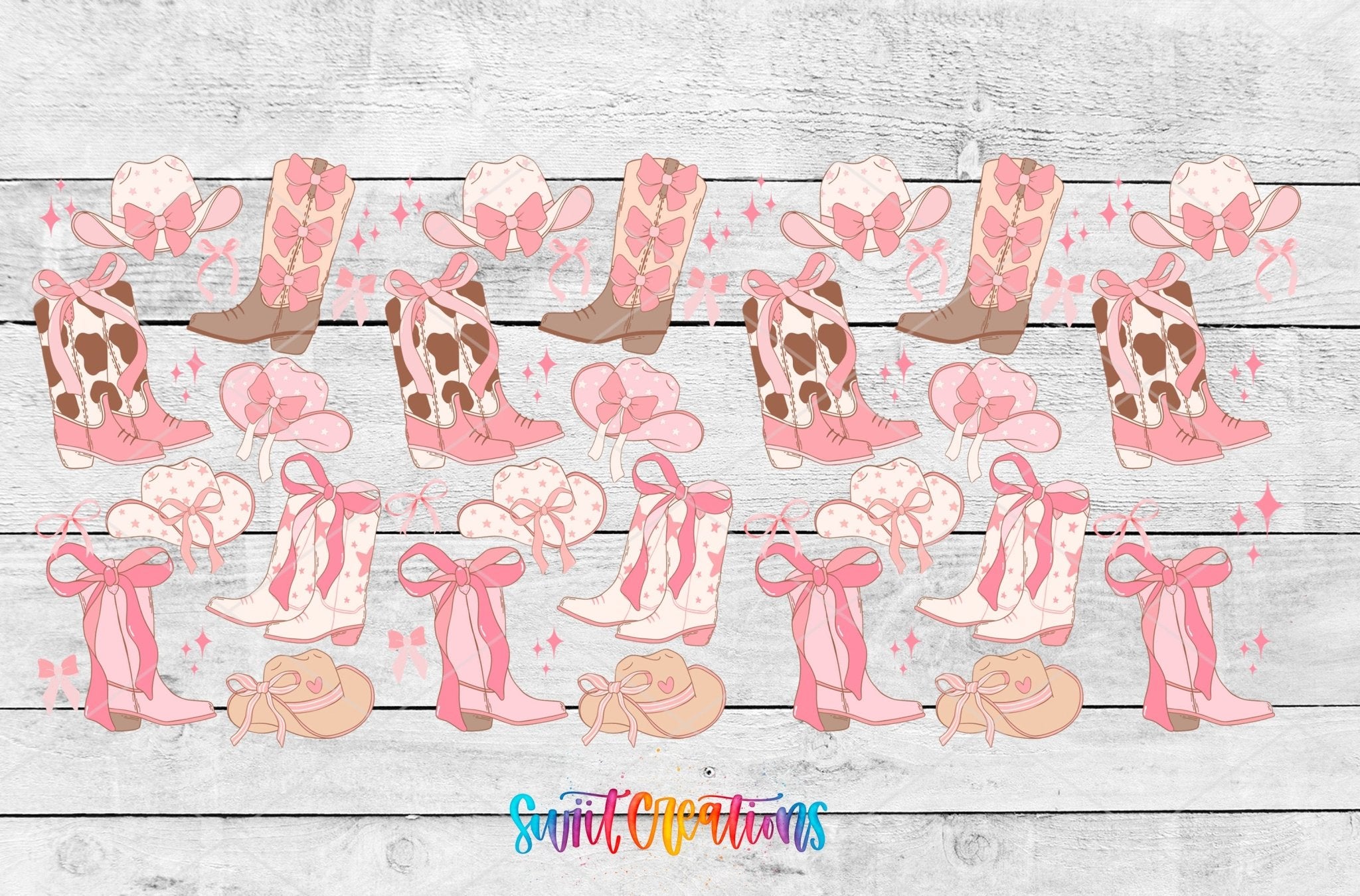 Pink Cowgirl Coquette Boots Bows UV DTF Tumbler Transfer Decal | DTF335 - Swiit Creations