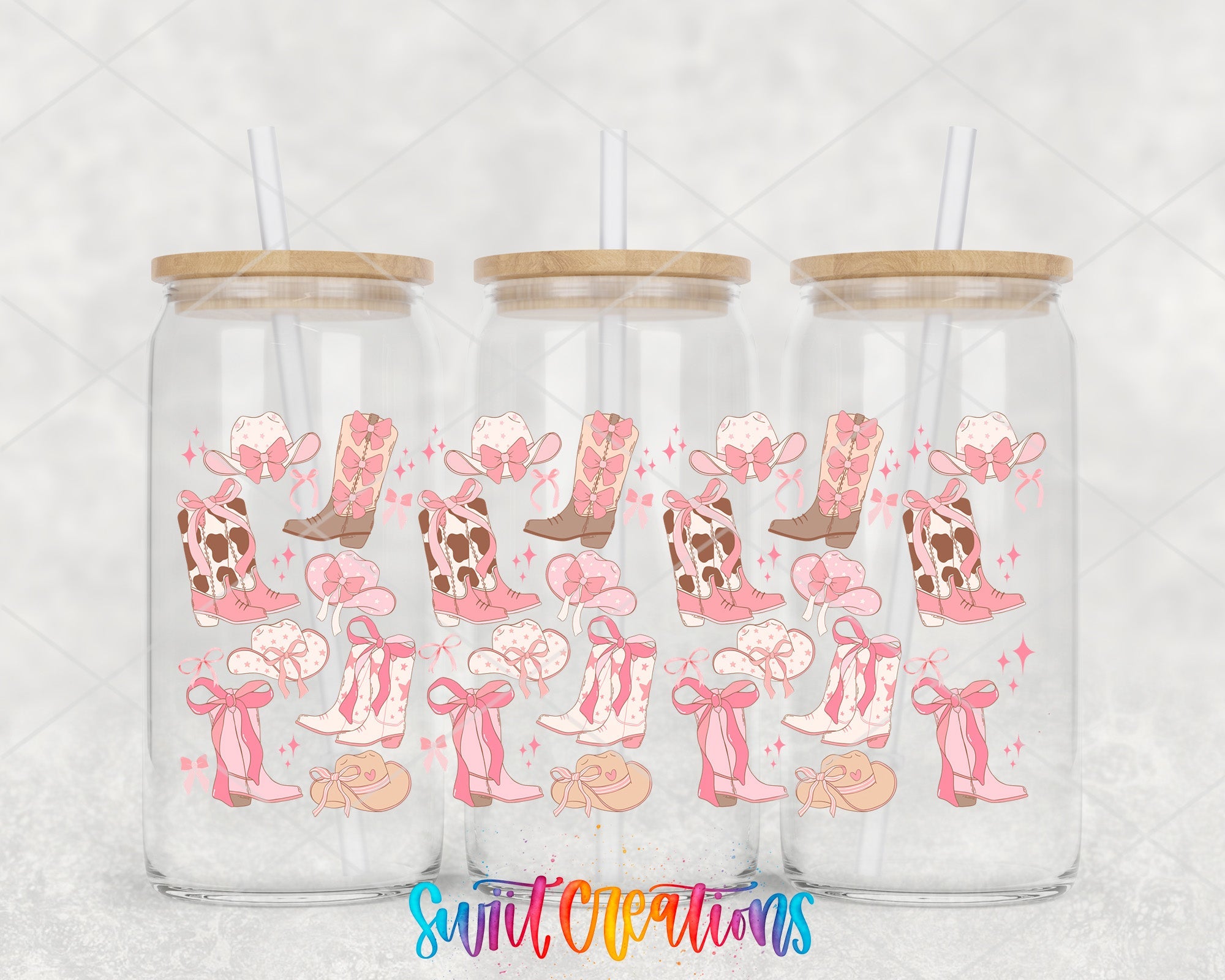 Pink Cowgirl Coquette Boots Bows UV DTF Tumbler Transfer Decal | DTF335 - Swiit Creations