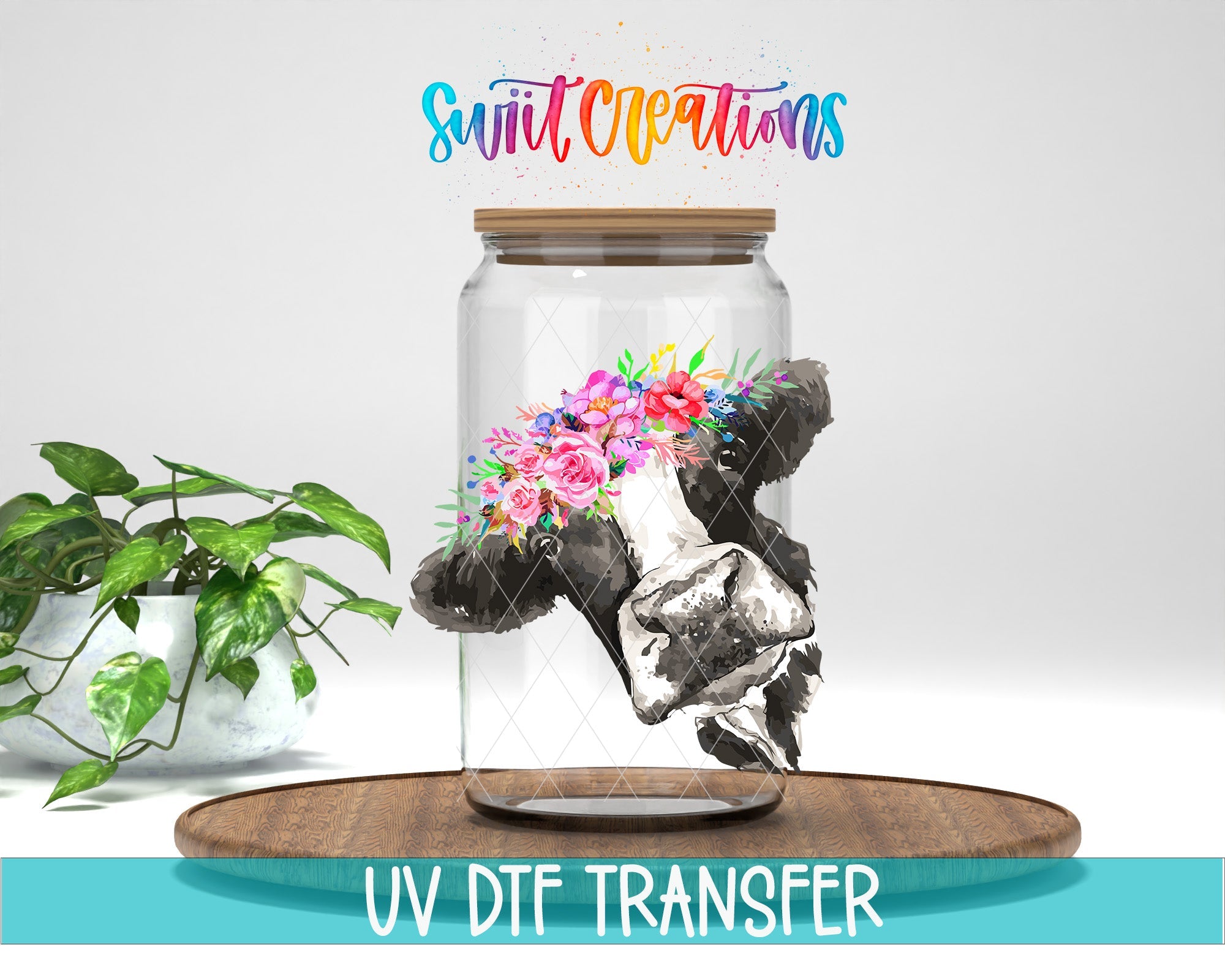 Pink Floral Cow UV DTF Cup Decal | UV613 - Swiit Creations