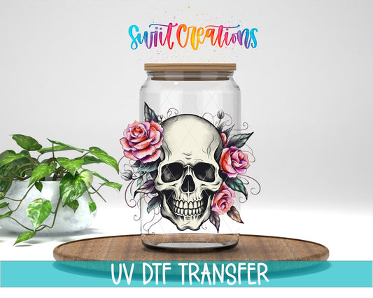 Pink Floral Skull UV DTF Cup Decal | UV724 - Swiit Creations