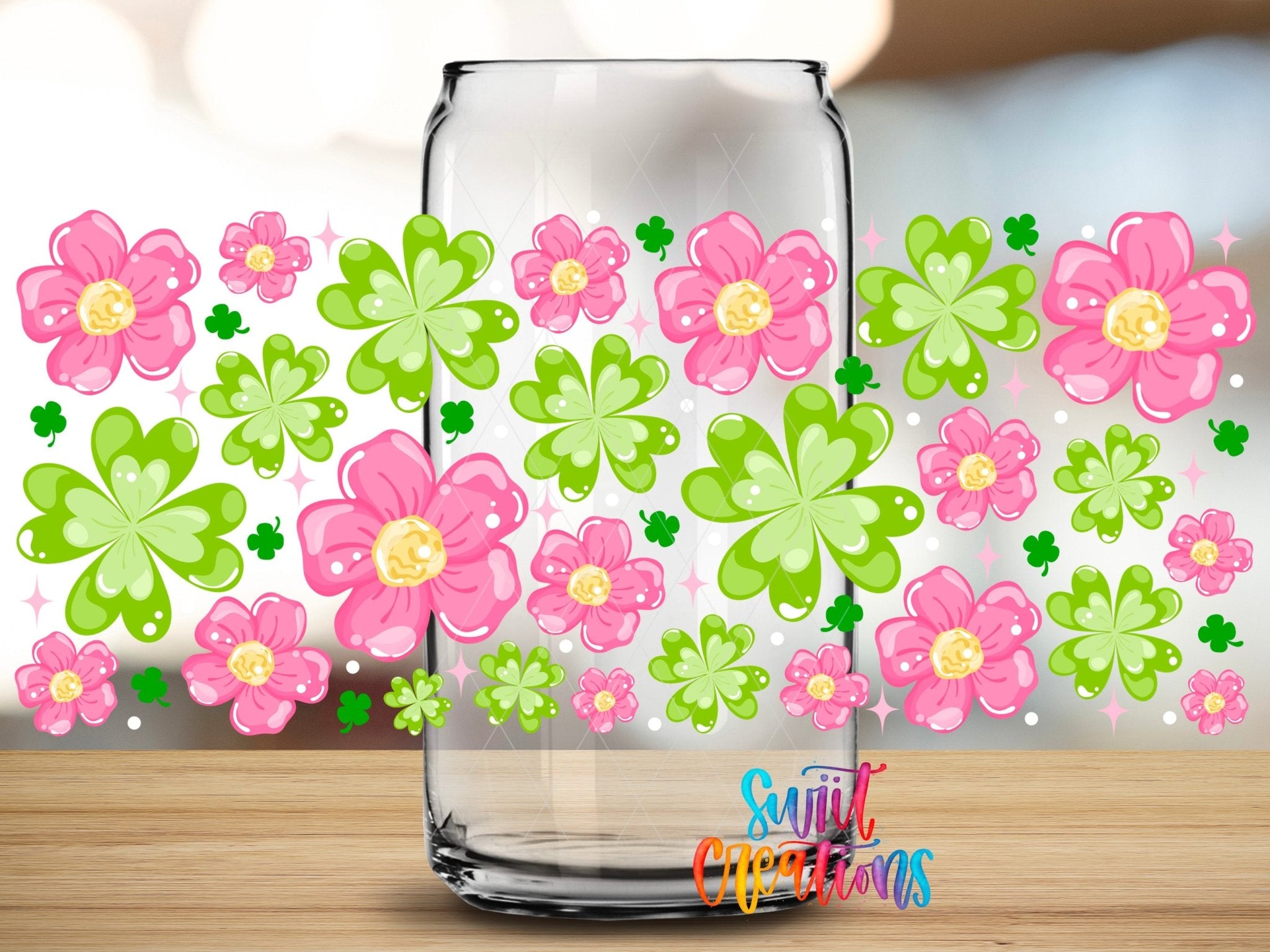 Pink Flower and Clover Spring St Patricks UV DTF Transfer Tumbler Wrap | DTF323 - Swiit Creations
