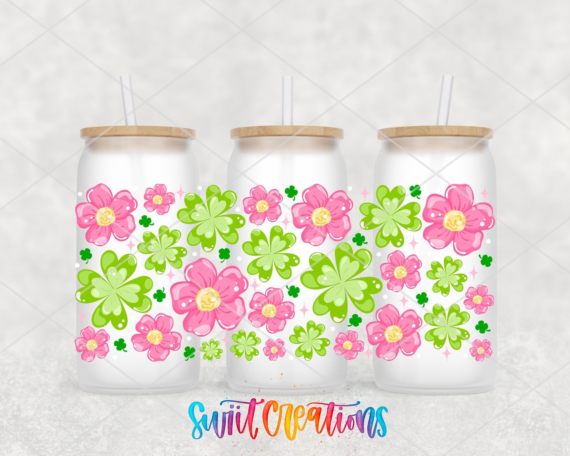 Pink Flower and Clover Spring St Patricks UV DTF Transfer Tumbler Wrap | DTF323 - Swiit Creations