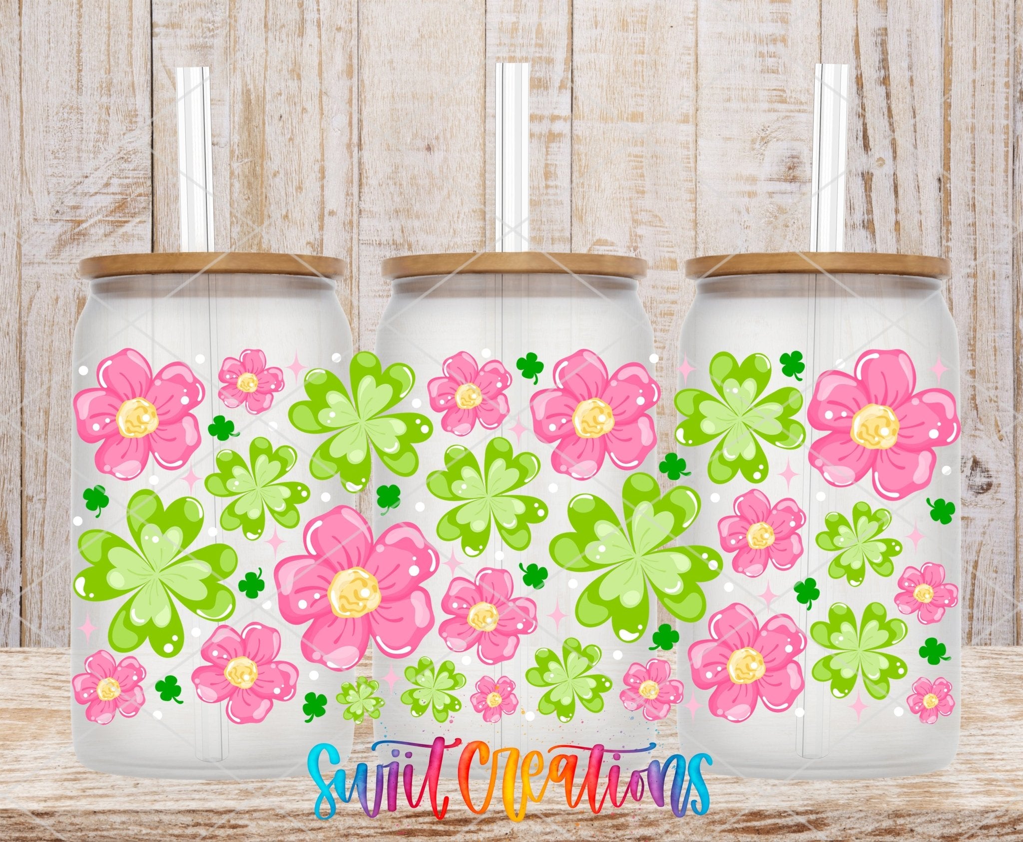 Pink Flower and Clover Spring St Patricks UV DTF Transfer Tumbler Wrap | DTF323 - Swiit Creations
