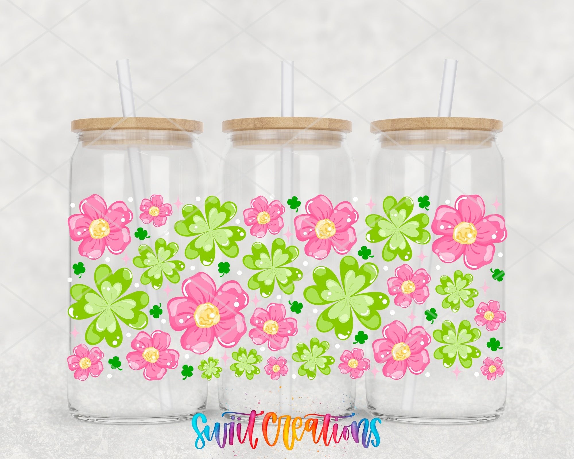 Pink Flower and Clover Spring St Patricks UV DTF Transfer Tumbler Wrap | DTF323 - Swiit Creations