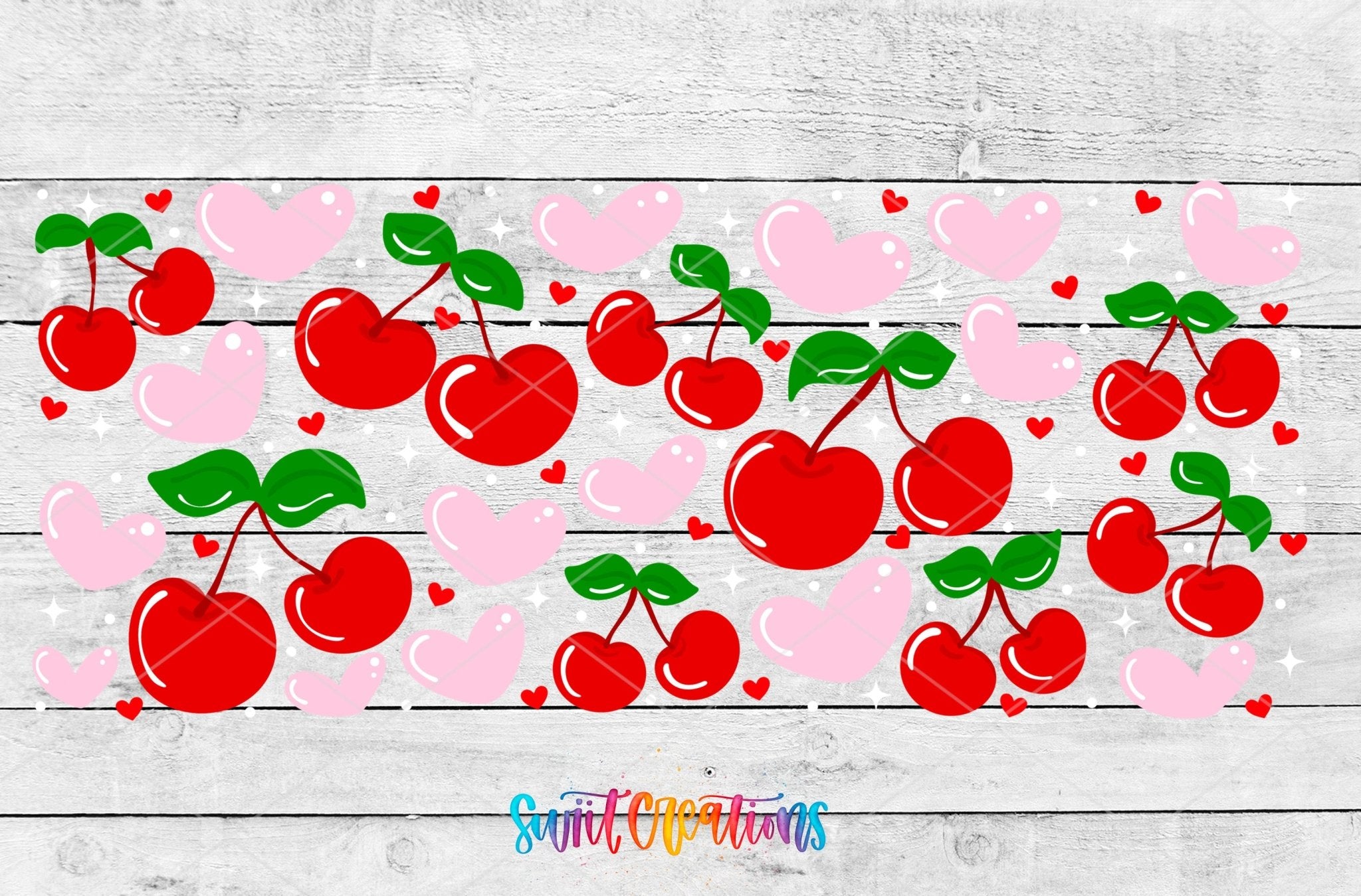 Pink Hearts and Cherries Valentine UV DTF Transfer Tumbler Wrap | DTF327 - Swiit Creations
