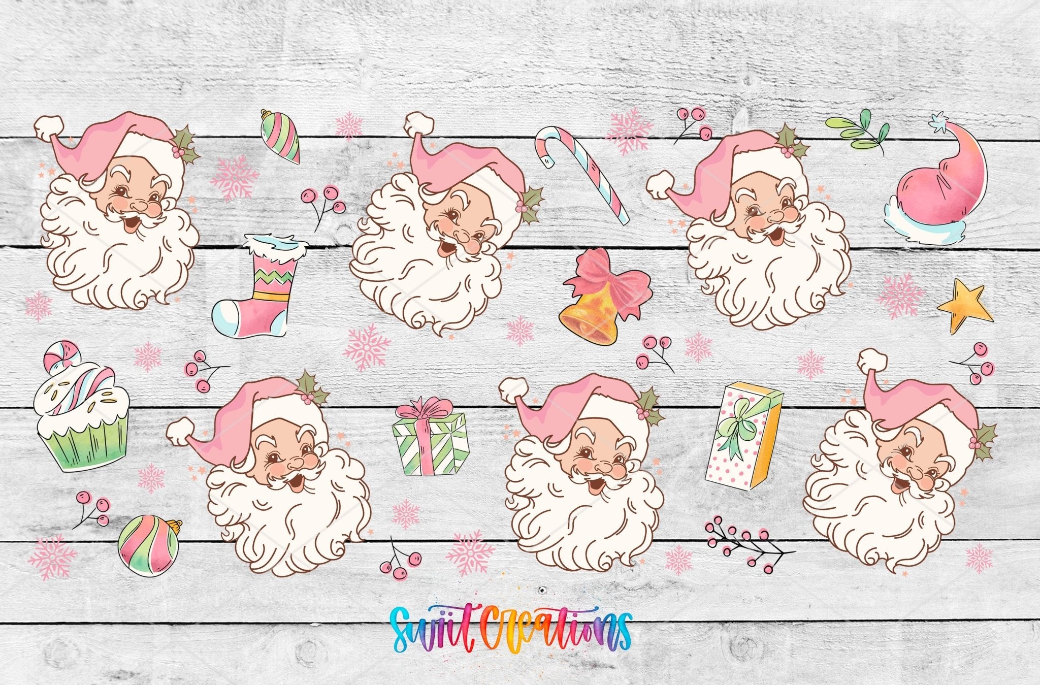 Pink Santa Christmas UV DTF Transfer Tumbler Wrap | DTF233 - Swiit Creations