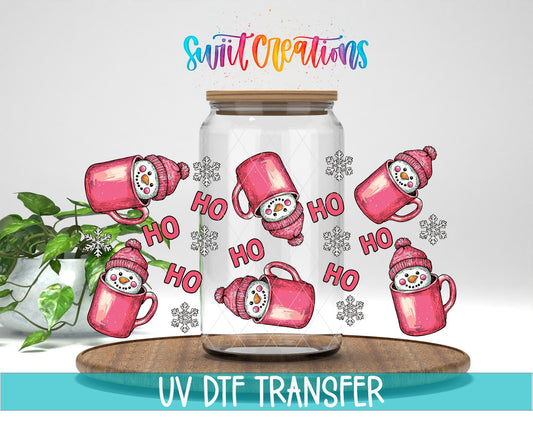 Pink Snowman Mug UV DTF Transfer Tumbler Wrap | Ho Ho Ho Christmas Cup Decal | DTF020 - Swiit Creations