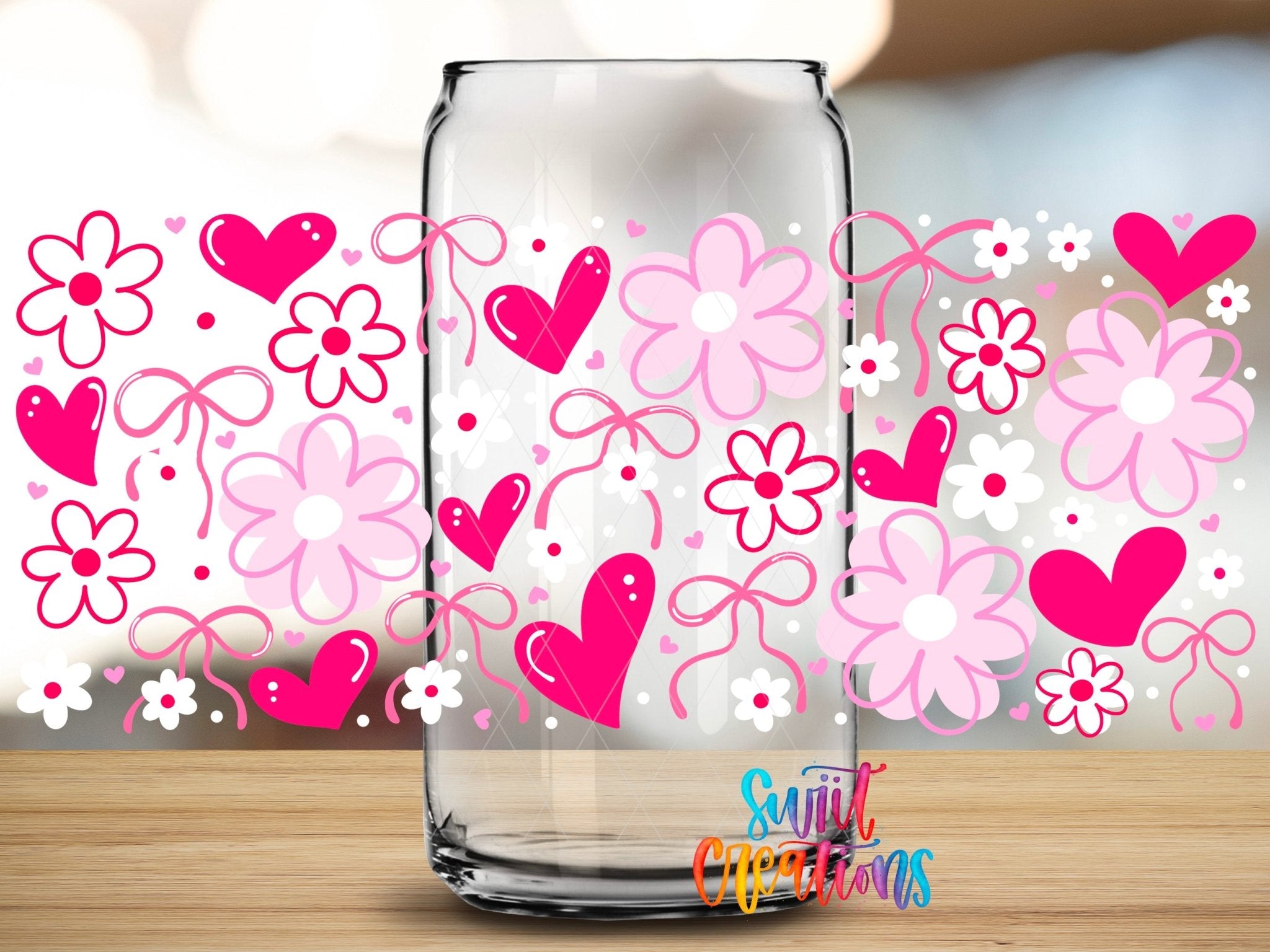 Pink Valentine Floral Hearts and Bows UV DTF Transfer Tumbler Wrap | DTF324 - Swiit Creations