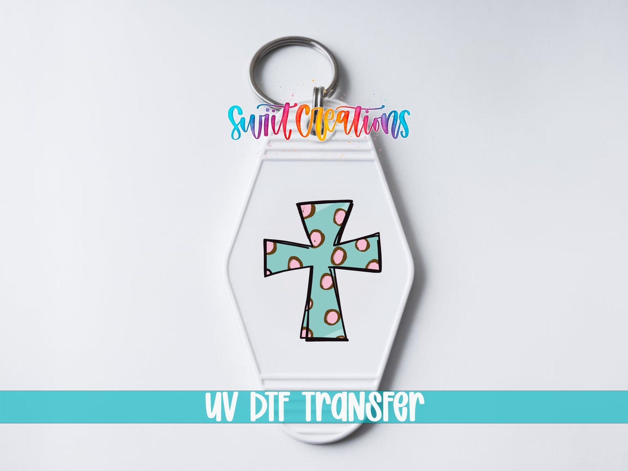 Polka Dot Cross Motel Keychain UV DTF Transfer | Religious Faith Design | MK579 - Swiit Creations