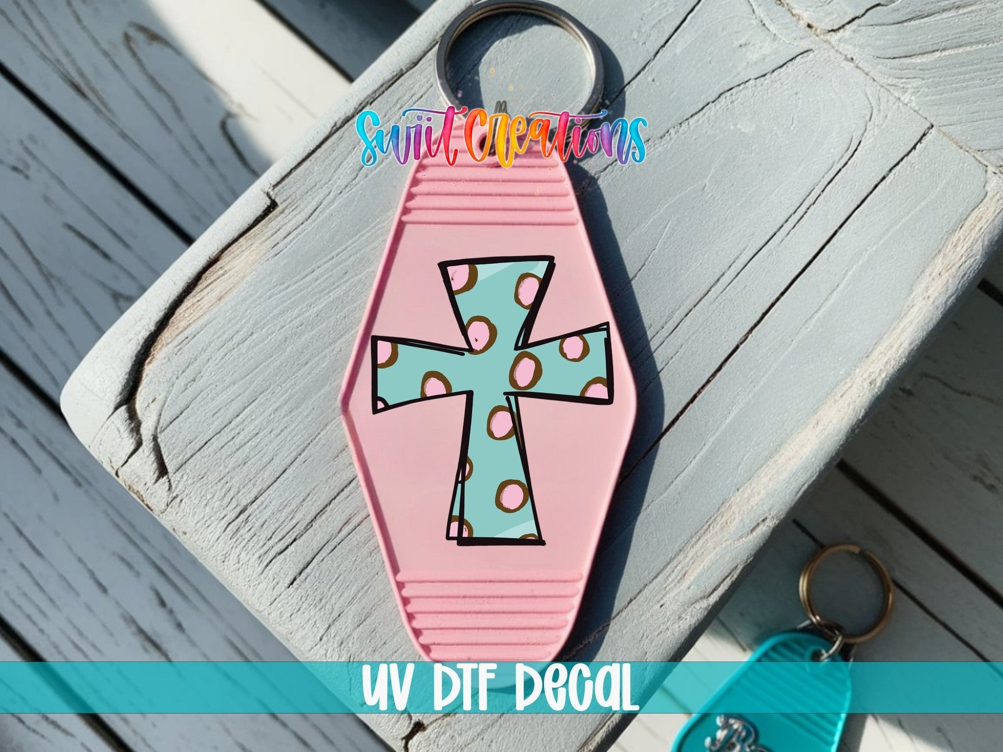 Polka Dot Cross Motel Keychain UV DTF Transfer | Religious Faith Design | MK579 - Swiit Creations