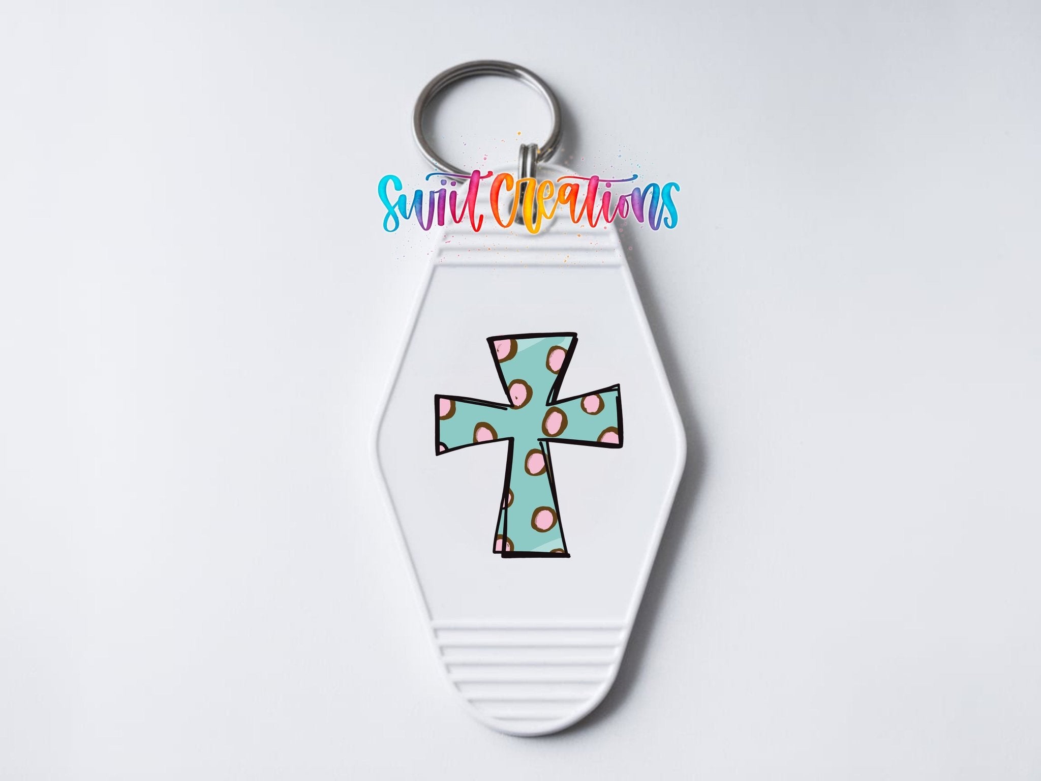 Polka Dot Cross Motel Keychain UV DTF Transfer | Religious Faith Design | MK579 - Swiit Creations