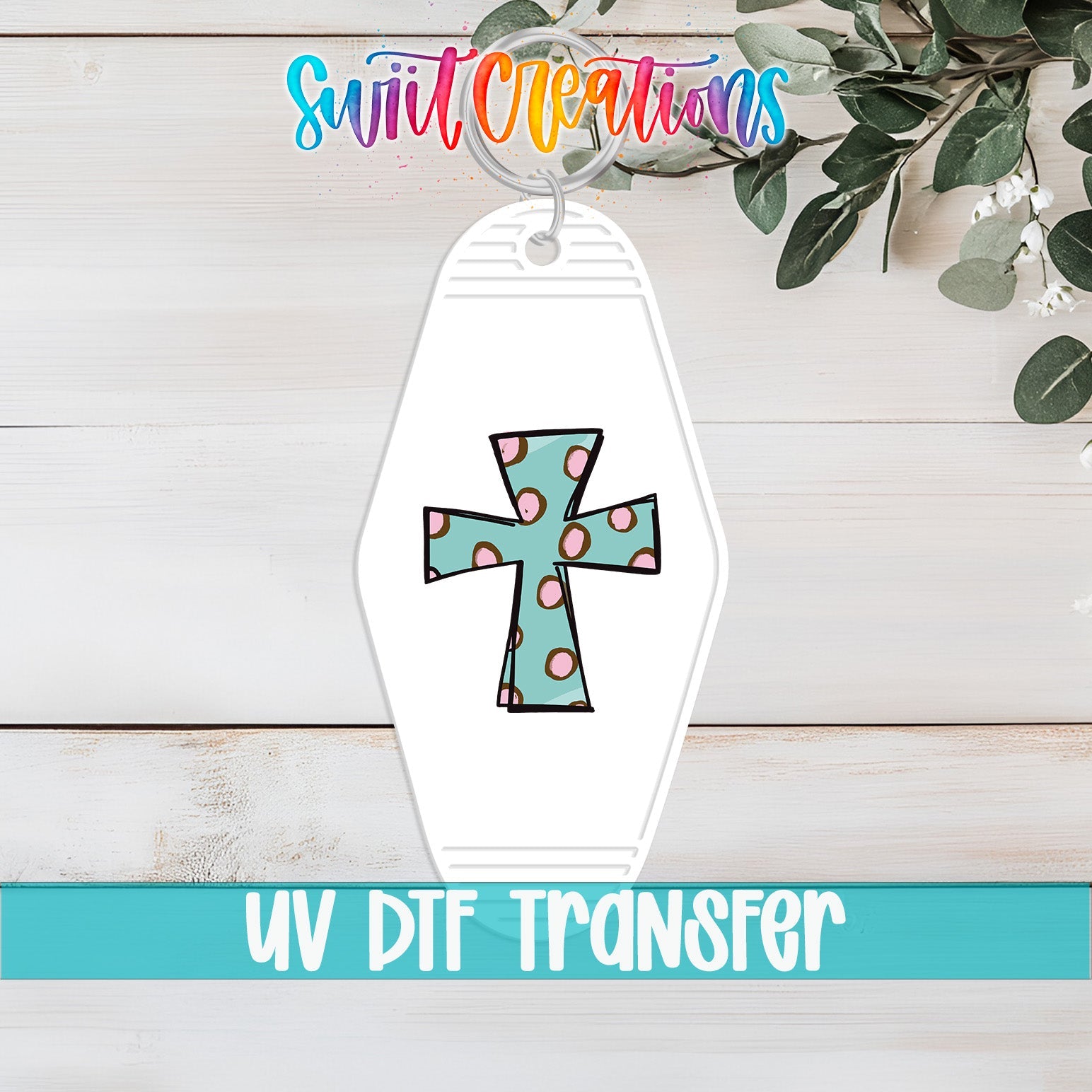 Polka Dot Cross Motel Keychain UV DTF Transfer | Religious Faith Design | MK579 - Swiit Creations