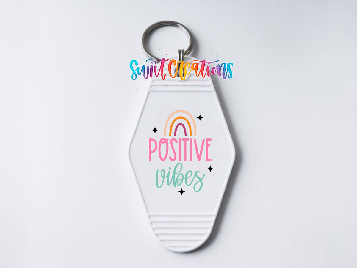 Positive Vibes Rainbow Motel Keychain UV DTF Transfer | Retro Boho Decal | MK2065 - Swiit Creations