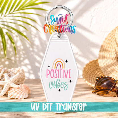 Positive Vibes Rainbow Motel Keychain UV DTF Transfer | Retro Boho Decal | MK2065 - Swiit Creations