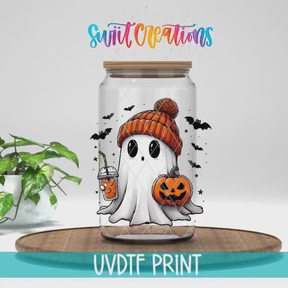 Video of the Ghostie Pumpkin Drink UV DTF transfer