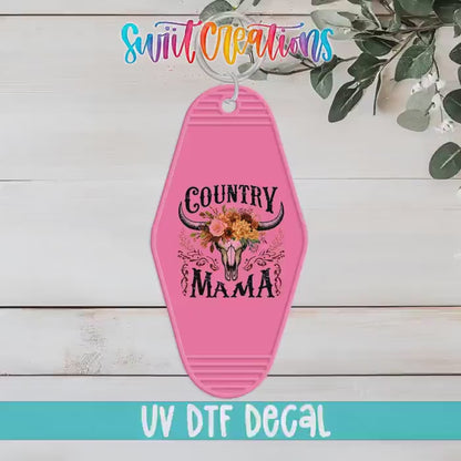 Country Mama Motel Keychain UV DTF Transfer | Western Floral Skull Design | MK1301