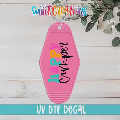Happy Camper Motel Keychain UV DTF Transfer | Cute Retro Camping Design | MK1128