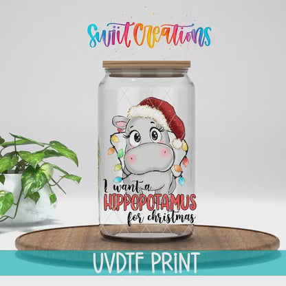 Video of the I Want a Hippopotamus for Christmas UV DTF transfer