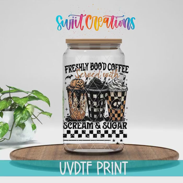 Video of the Freshly Boo'd Coffee UV DTF transfer