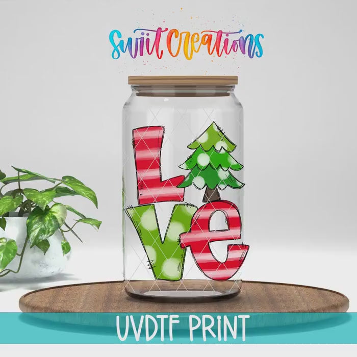 Video of the Love Christmas Tree UV DTF transfer