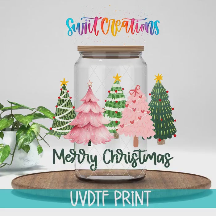 Video of the Merry Christmas Pink and Green Trees UV DTF transfer