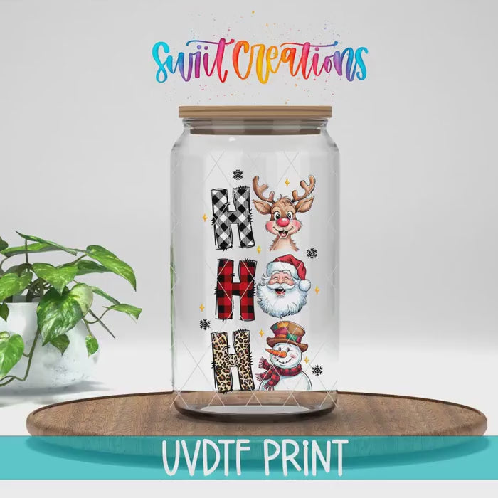 Video of the Ho Ho Ho Santa Reindeer Snowman UV DTF transfer