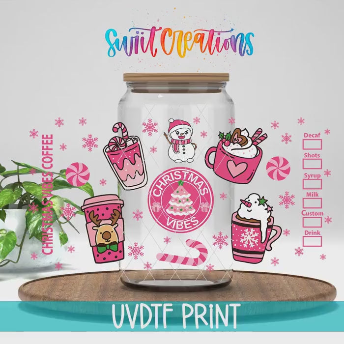 Video of the Christmas Vibes Coffee UV DTF full wrap
